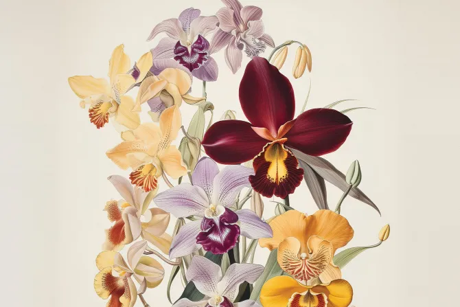 Fototapeta: Kwiaty kolorowych orchidei na jasnym tle