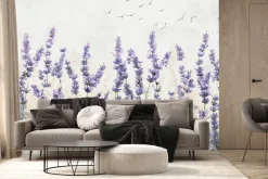 Fototapeta: Kwiaty lawendy na tle ptaków