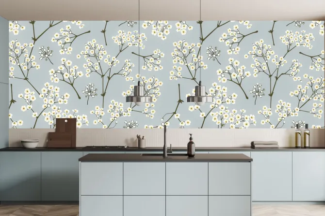 Fototapeta: Kwiaty na błękitnym tle w stylu vintage