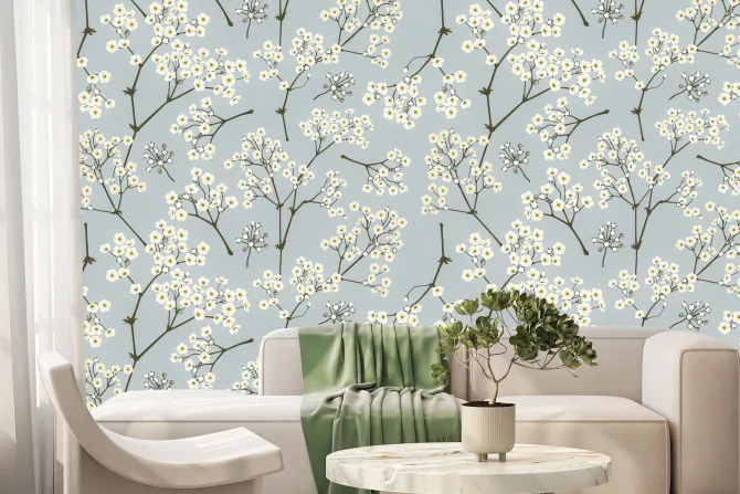 Fototapeta: Kwiaty na błękitnym tle w stylu vintage