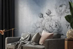 Fototapeta: Kwiaty piwonii na niebieskim tle