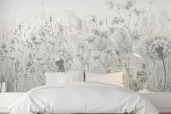 Fototapeta: Kwiaty polne i dmuchawce botaniczny motyw roślinny w odcieniach