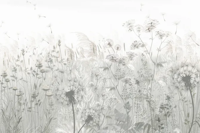 Fototapeta: Kwiaty polne i dmuchawce botaniczny motyw roślinny w odcieniach