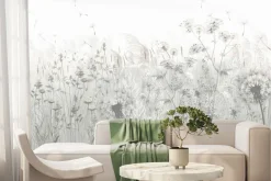 Fototapeta: Kwiaty polne i dmuchawce botaniczny motyw roślinny w odcieniach