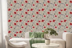 Fototapeta: Kwiaty polne maki chabry i niebieskie motyle naturalny botaniczny