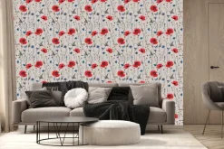 Fototapeta: Kwiaty polne maki chabry i niebieskie motyle naturalny botaniczny