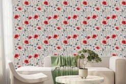 Fototapeta: Kwiaty polne maki chabry i niebieskie motyle naturalny botaniczny