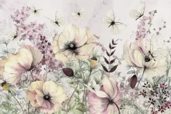 Fototapeta: Kwiaty w stylu akwareli na letniej łące z białymi motylami botaniczny