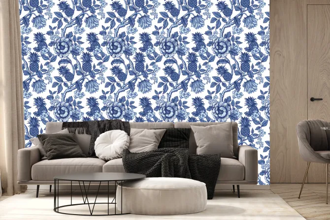 Fototapeta: Kwiaty wśród roślinności z ananasami