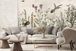 Fototapeta: Kwiecista łąka i ptaki krajobraz