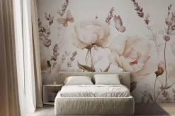 Fototapeta: Kwiecista łąka z motylami w stylu akwareli delikatny kwiatowy