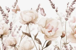 Fototapeta: Kwiecista łąka z motylami w stylu akwareli delikatny kwiatowy