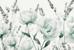 Fototapeta: Kwiecista łąka z motylami w stylu akwareli delikatny kwiatowy