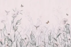 Fototapeta: Kwiecista łąka z kolibrami i motylami akwarelowy wzór