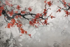 Fototapeta: Kwitnąca wiśnia krajobraz w stylu chinoiserie