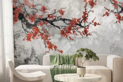 Fototapeta: Kwitnąca wiśnia krajobraz w stylu chinoiserie