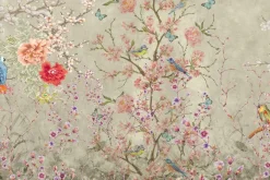 Fototapeta: Kwitnące drzewa kolorowe kwiaty i papugi na gałęziach