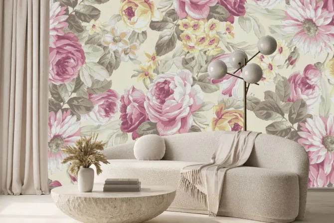 Fototapeta: Kwitnące różowe i żółte kwiaty piwonii