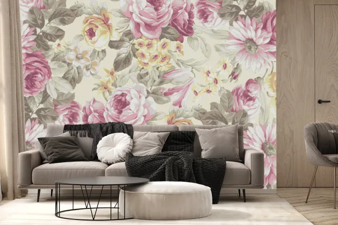 Fototapeta: Kwitnące różowe i żółte kwiaty piwonii