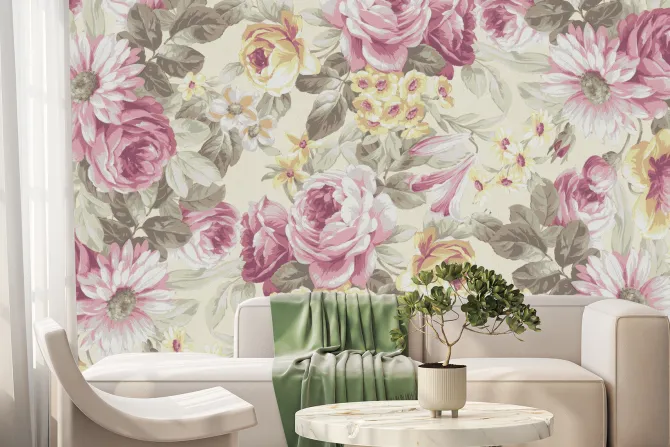 Fototapeta: Kwitnące różowe i żółte kwiaty piwonii