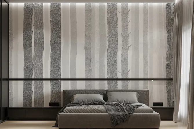 Fototapeta: Las brzozowy w szarych kolorach