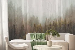 Fototapeta: Las iglasty na drewnianych deskach