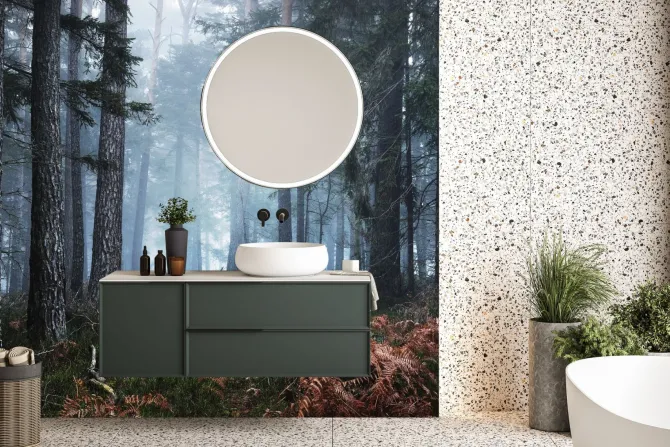 Fototapeta: Las sosnowy we mgle krajobraz