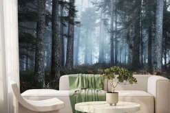 Fototapeta: Las sosnowy we mgle krajobraz