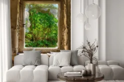 Fototapeta: Las widziany przez stare okno