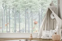 Fototapeta: Las z dzikimi zwierzętami wilk i jeleń