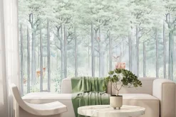 Fototapeta: Las z dzikimi zwierzętami wilk i jeleń