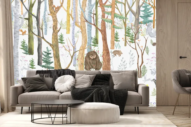 Fototapeta: Las ze zwierzętami i bujną roślinnością