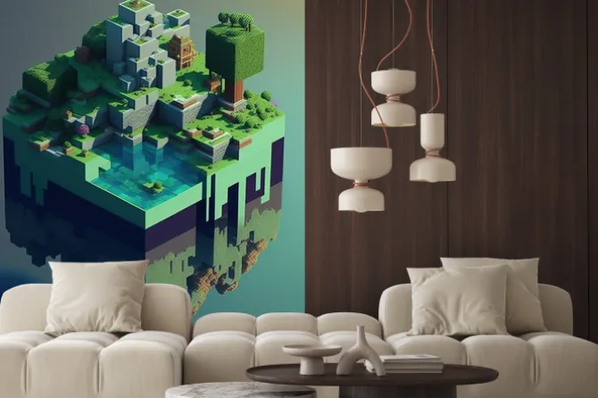 Fototapeta: Latająca wyspa w stylu minecraft 3d