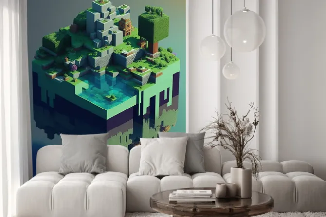 Fototapeta: Latająca wyspa w stylu minecraft 3d