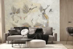 Fototapeta: Latające ptaki żurawie na betonie