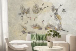 Fototapeta: Latające ptaki żurawie na betonie