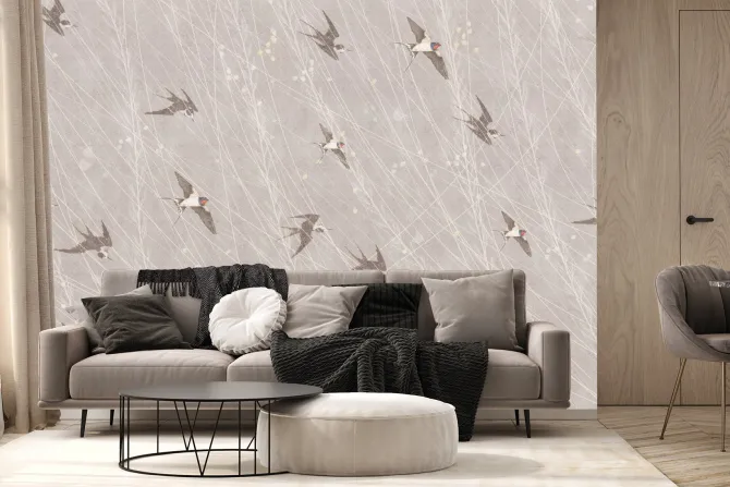 Fototapeta: Latające ptaki na beżowym tle