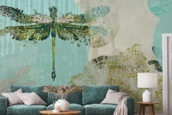 Fototapeta: Latające ważki z akwarelowymi akcentami abstrakcyjny wzór