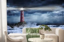 Fototapeta: Latarnia morska podczas burzy z piorunami