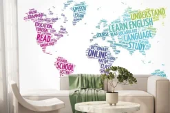 Fototapeta: Learn english word cloud in shape of world map, education concept