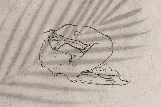 Fototapeta: Leżąca kobieta na tle liścia palmowego