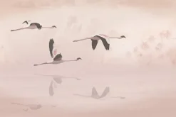 Fototapeta: Lecące ptaki na tle palm i chmur