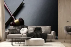 Fototapeta: Legal law and justice concept - open law book with a wooden judges