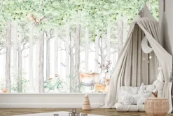 Fototapeta: Leśna roślinność z jeleniem i sarną