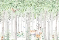 Fototapeta: Leśna roślinność z jeleniem i sarną