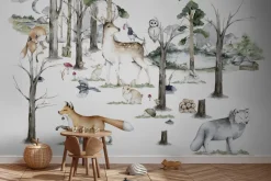 Fototapeta: Leśna sceneria z dzikimi zwierzętami