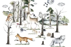 Fototapeta: Leśna sceneria z dzikimi zwierzętami
