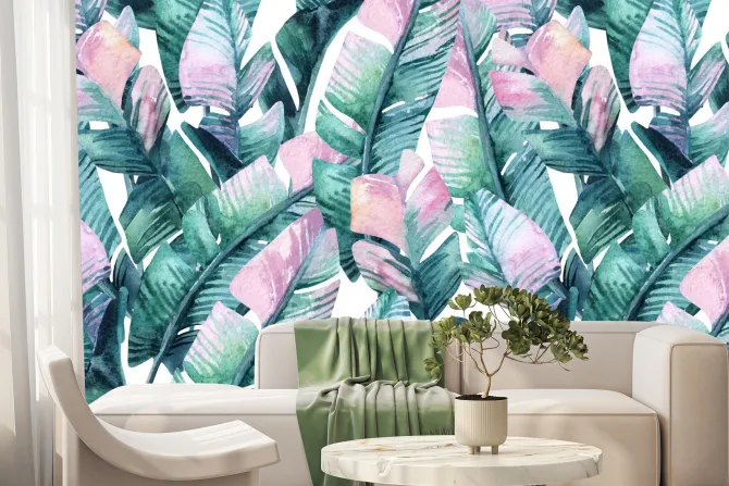 Fototapeta: Liście bananowca w stylu akwareli