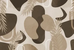 Fototapeta: Liście i geometryczne kształty beżowo brązowa kompozycja dekoracyjna