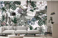 Fototapeta: Liście i kwiaty w retro dżungli